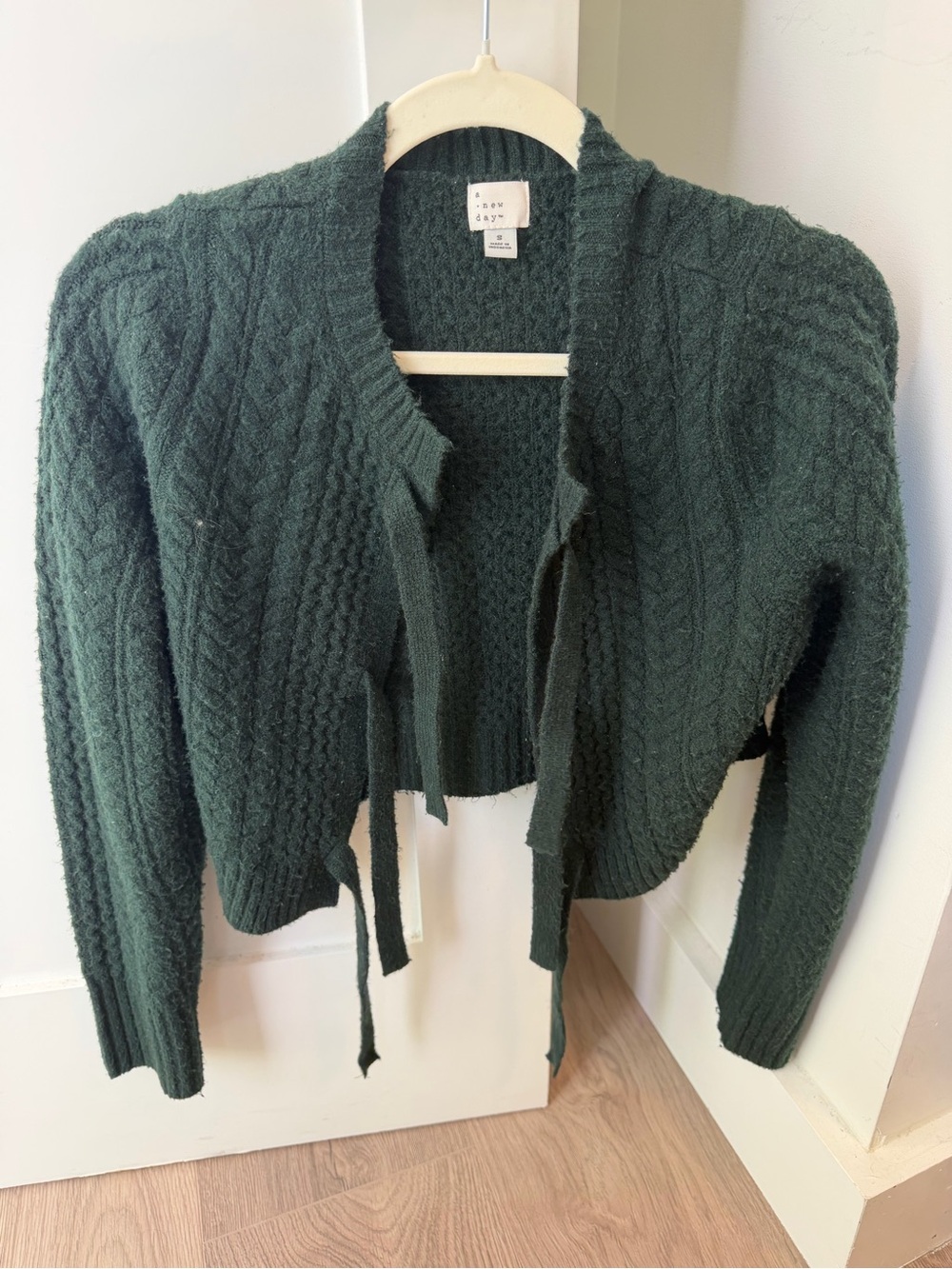 Dark Green Cable-Knit Tie-Front Cardigan